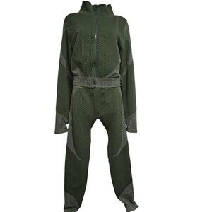 Love Nation 2XL Olive Green Textured Zip Front Jumpsuit Womens Lounge Athleisure